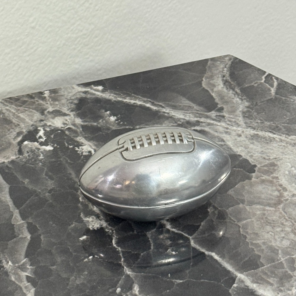 Vintage Metal Football Paperweight Cast Aluminum MCM Sports Desk Decor 4"
